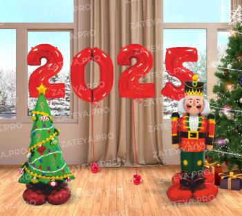 Композиция из воздушных шаров 2024 Елочка и Щелкунчик 6 шт