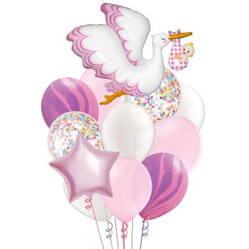 Букет Рождение малышки! Аист с девочкой 12  шт