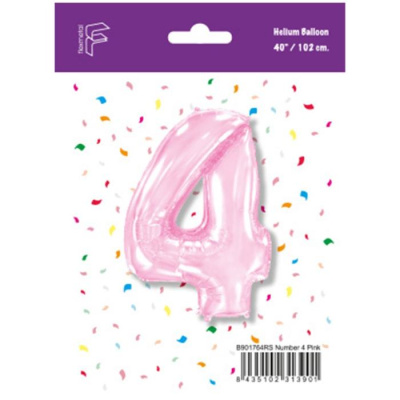 Шар Цифра 4 розовый пастель 102 см (FM)
