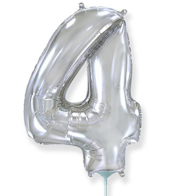 Шар Цифра мини 4 серебро 40 см (FM)