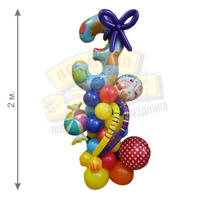 Стойка из шаров с Цифрой 2 м