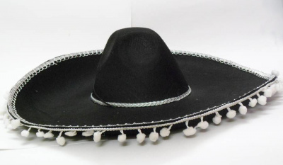 К Шляпа Сомбреро черная крупные помпоны 1 шт