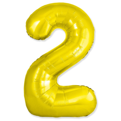 Шар Цифра 2 золото Слим 100 см (FM)