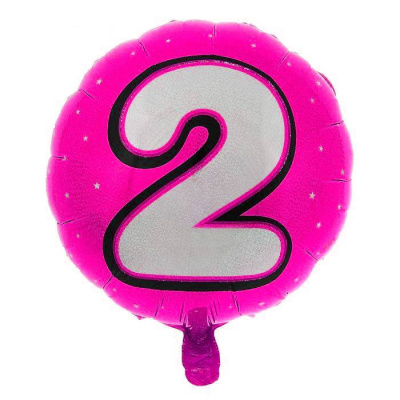К Шар Круг фольга 18" Цифра 2 на малиновом фоне