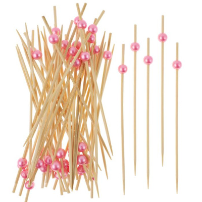 Пика для канапе ВВ Бусины розовые 12 см 50 шт Пика для канапе ВВ Бусины розовые 12 см 50 шт