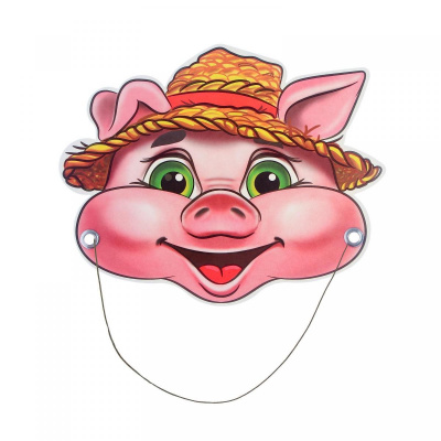 Маска - ободок картон Поросенок на резинке 1 шт