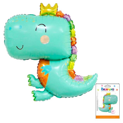 Шар фольга Фигура Динозаврик малыш с короной (Веселуха)