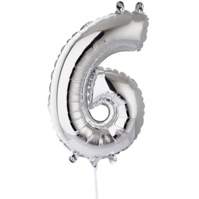 Шар Цифра мини 6 серебро 40 см (FM)