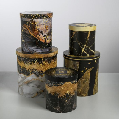 Коробка круг Золото №4 17,5*20 см рис микс 1 шт