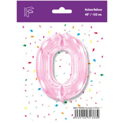 Шар Цифра 0 розовый пастель 102 см (FM)