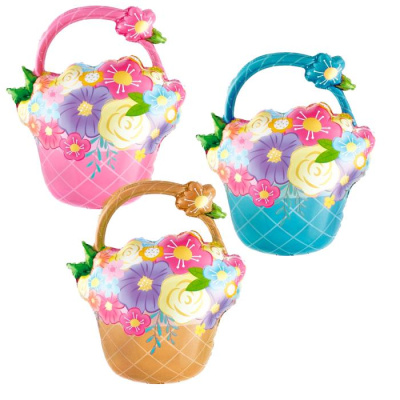 К Шар фольга Фигура Корзинка с цветами