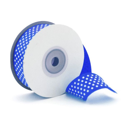 Лента атласная 25мм*22,85м синяя в горох 1 шт