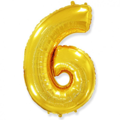 Шар Цифра 6 золото 102 см