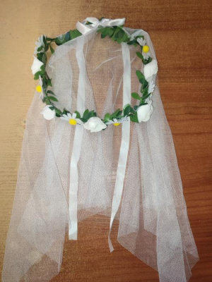 Венок гавайский с фатой Цветы Белый 1 шт