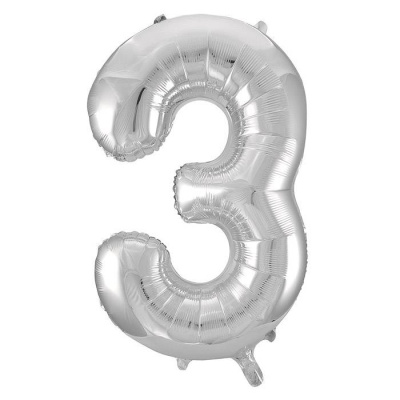 Шар Цифра 3 серебро 102 см
