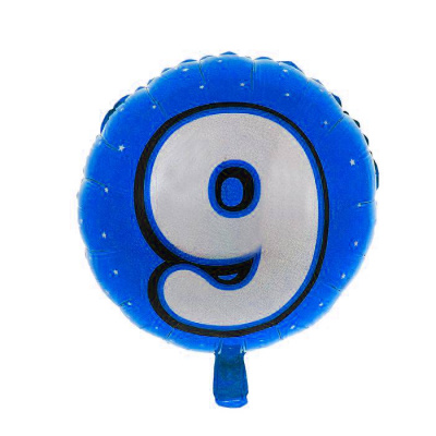 К Шар Круг фольга 18" Цифра 9 на синем фоне