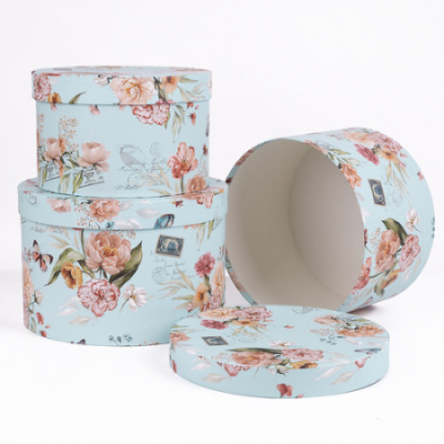 Коробка круг Цветы на голубом №3 24,3*16 см 1 шт