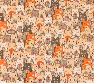 Бумага крафт Котики с подарками 70*100 см 1 шт  