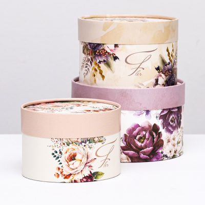 Коробка круг Красивый букет №2 14*9 см рис микс 1 шт