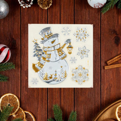 Наклейка на стекло Снеговик с фонарем 24*19 см 1 шт Наклейка на стекло Снеговик с фонарем 24*19 см 1 шт