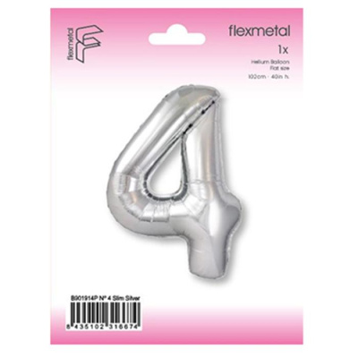 Шар Цифра 4 серебро слим 102 см (FM)