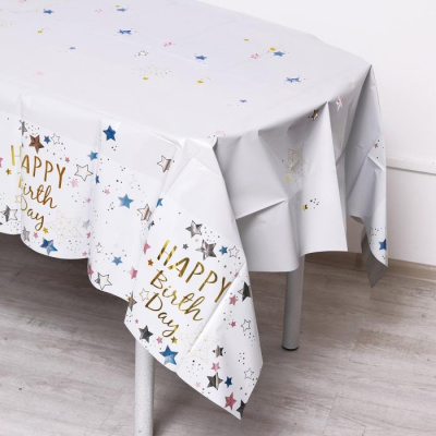 Скатерть С ДР Звездочки белая 182*137 см 1 шт Скатерть С ДР Звездочки белая 182*137 см 1 шт