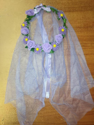 Венок гавайский с фатой Цветы Сиреневый 1 шт Венок гавайский с фатой Цветы Сиреневый 1 шт