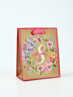 Пакет крафт 8 марта 12*5,5*15 см 1 шт