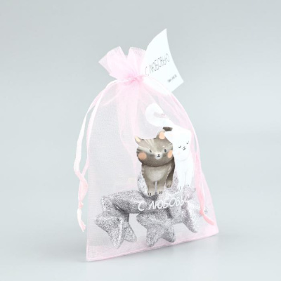 Мешочек из фатина с термонаклейкой Котики розовый 11*16 см 1 шт