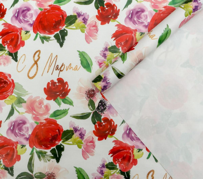 Бумага глянцевая Акварельные цветы 8 марта 70*100 см 1 шт