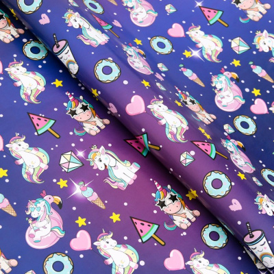 Бумага глянцевая Единороги в космосе 70*100 см 1 шт