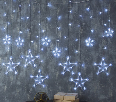 Гирлянда Бахрома Звезды 2,4*0,9 м белый LED138-220V 8 р 1 шт