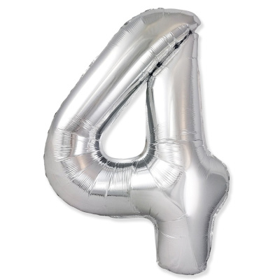 Шар Цифра 4 серебро слим 102 см (FM)