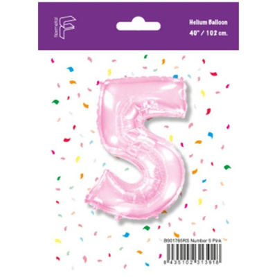 Шар Цифра 5 розовый пастель 102 см (FM)