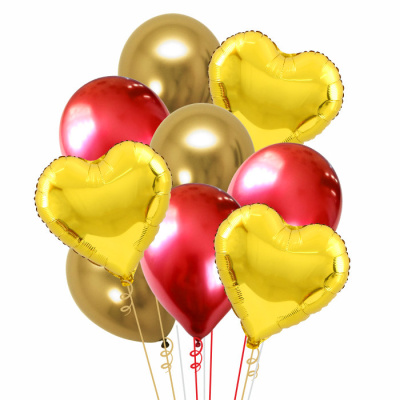 Букет Сердца хром Красный-золото 9 шт Букет Сердца хром Красный-золото 9 шт