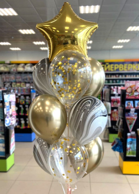 Букет Ассорти из шаров хром-агат Звезда золото №2 10  шт