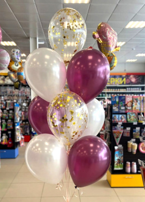 Букет Ассорти из шаров перламутр-бургундия 9 шт