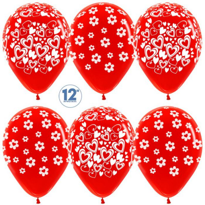 S 12" Кристалл Сердце в цветке красный 50 шт