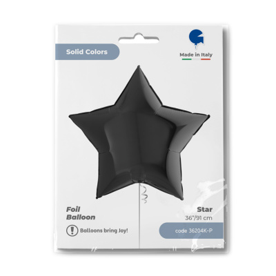 Шар фольга без рисунка Звезда 36" пастель Черная (Gr) в уп.