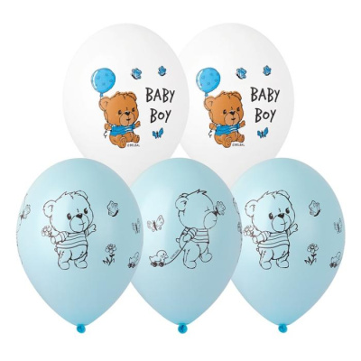 Шар с рисунком+шелк 14" Мишка малыш 25 шт